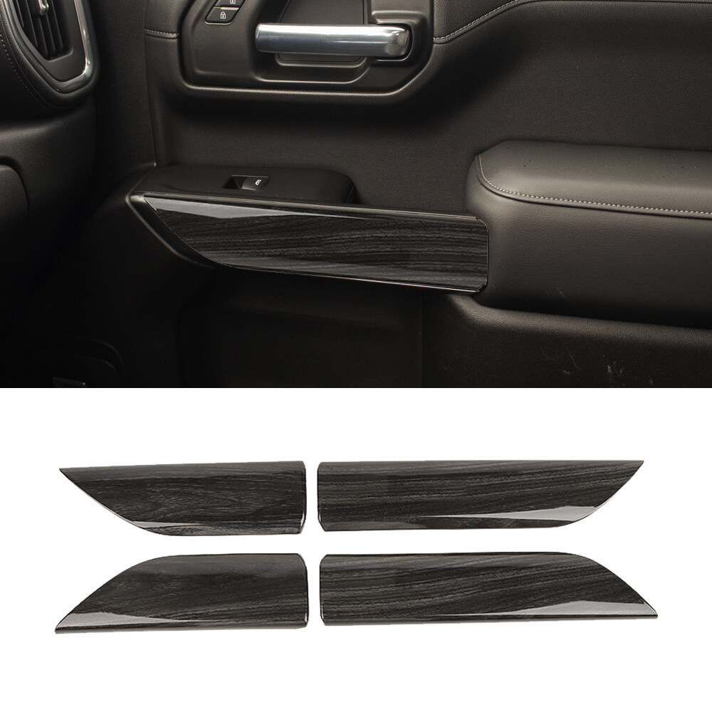 4x Door Panel Interior Cover Trim For Chevy Silverado 2019-22 Black Wood Grain s
