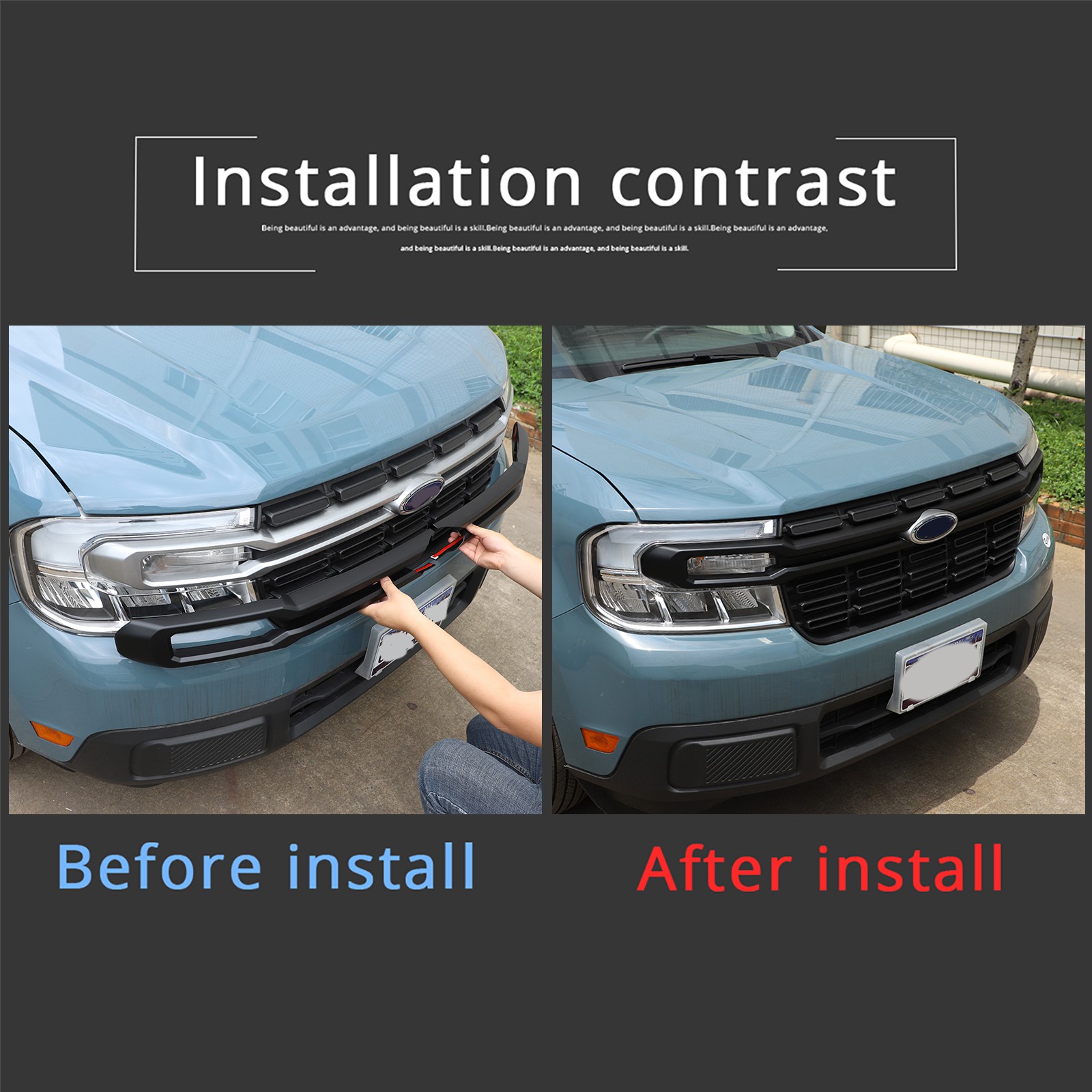 Matte Black ABS Front Center Grille Side Cover Trim For Ford Maverick 2022+ US