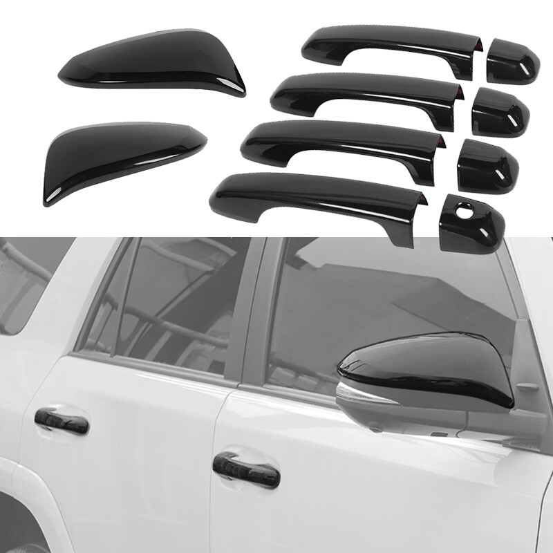 For 17+ 4Runner Shiny Black Door Handles Rearview Mirror Cover Trim Accessories
