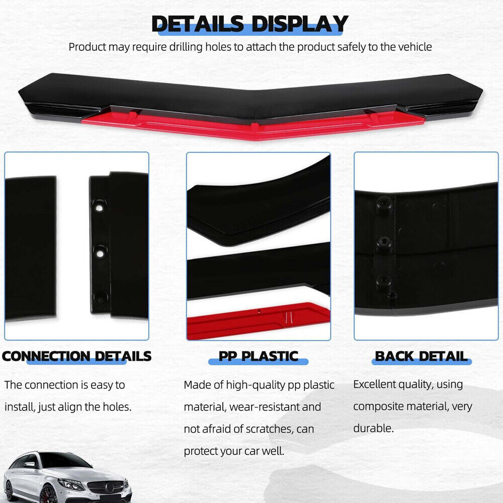 Black+Red For Kia Forte Sedan/Hatchback Front Bumper Red Lip Splitter Spoiler