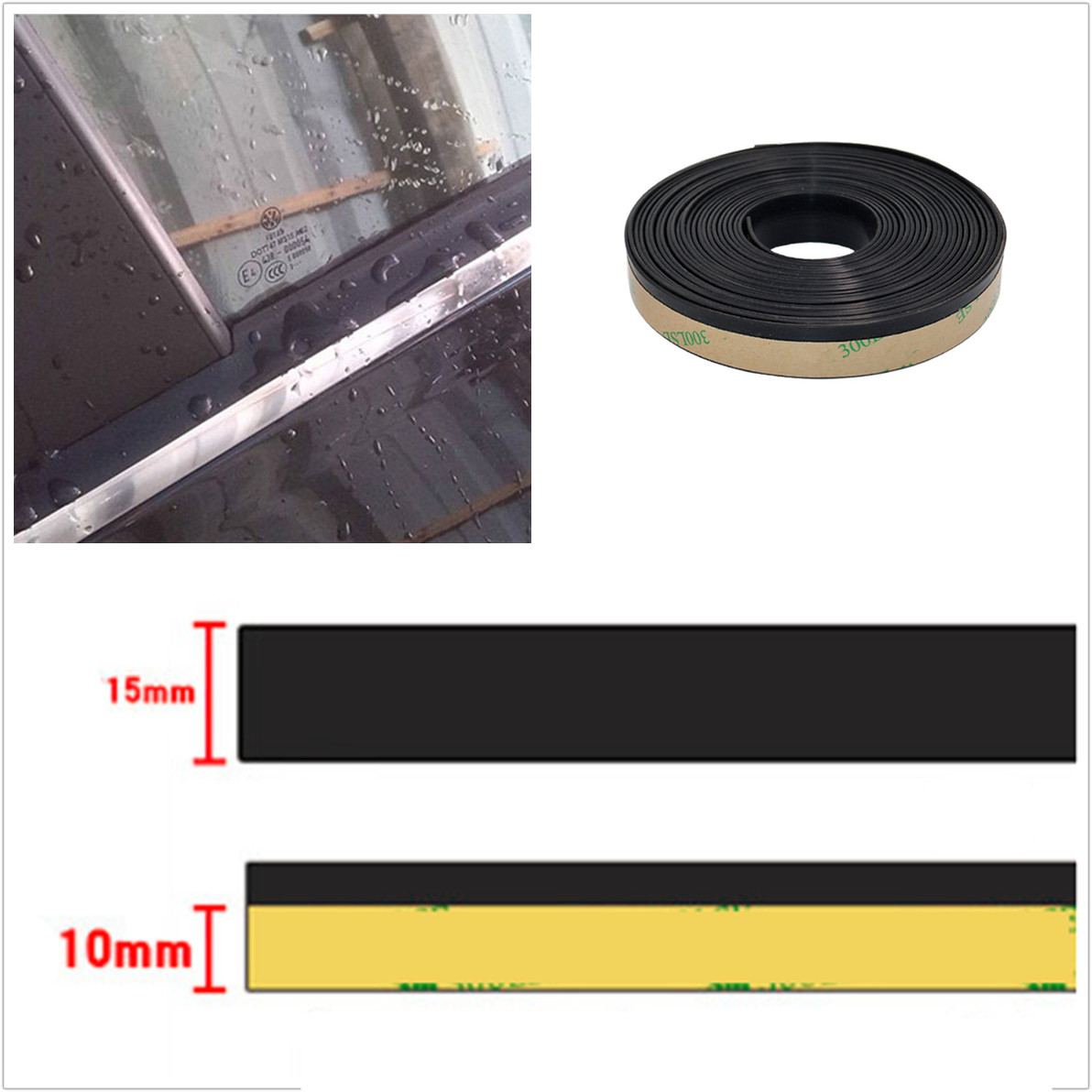 4M Car Window Glass Rubber Sealing Strip Weatherstrip With 3M Double-Sided Tape
