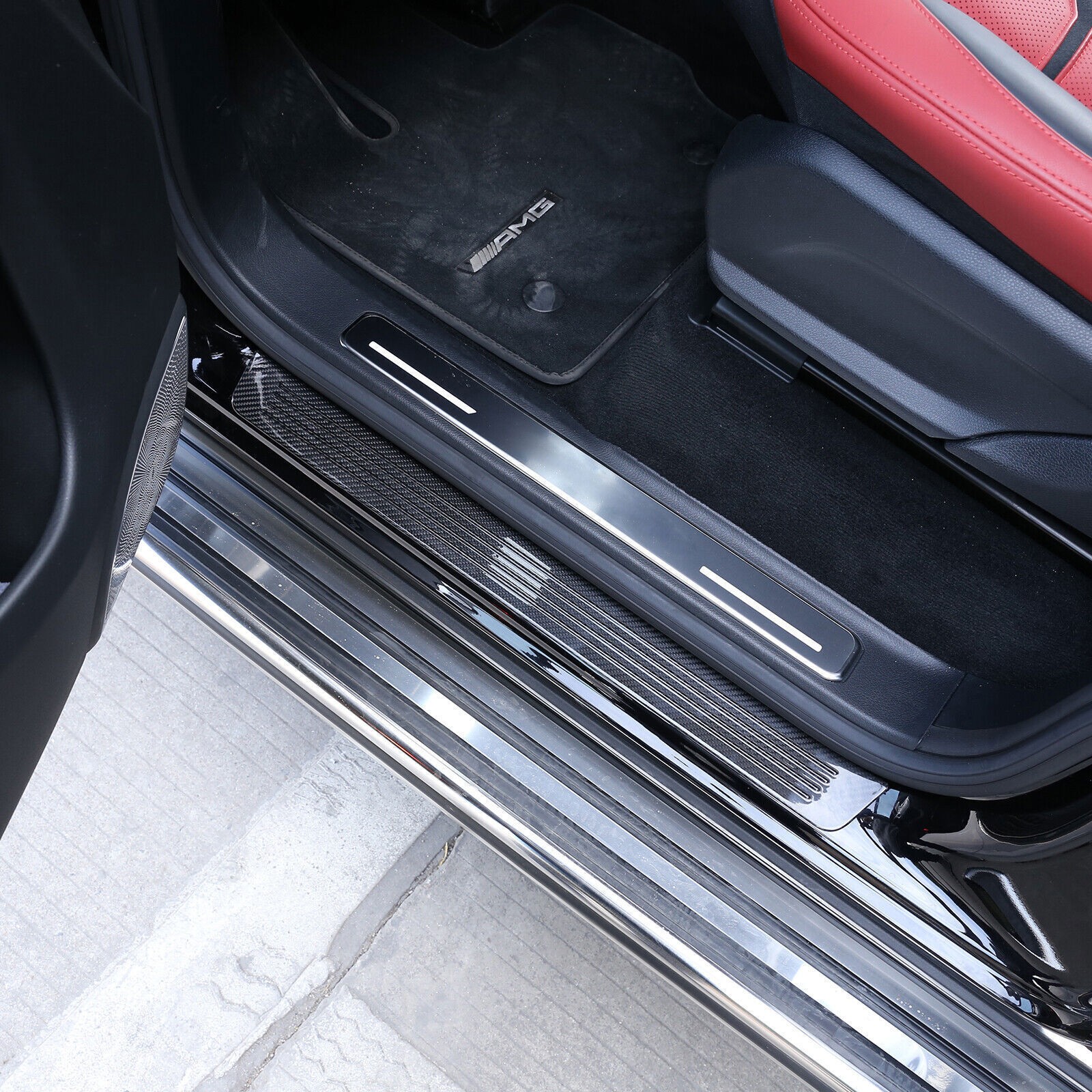 4PCS Dry Carbon Fiber Door Sills Threshold Trim For Benz W464 G class G500 19-25