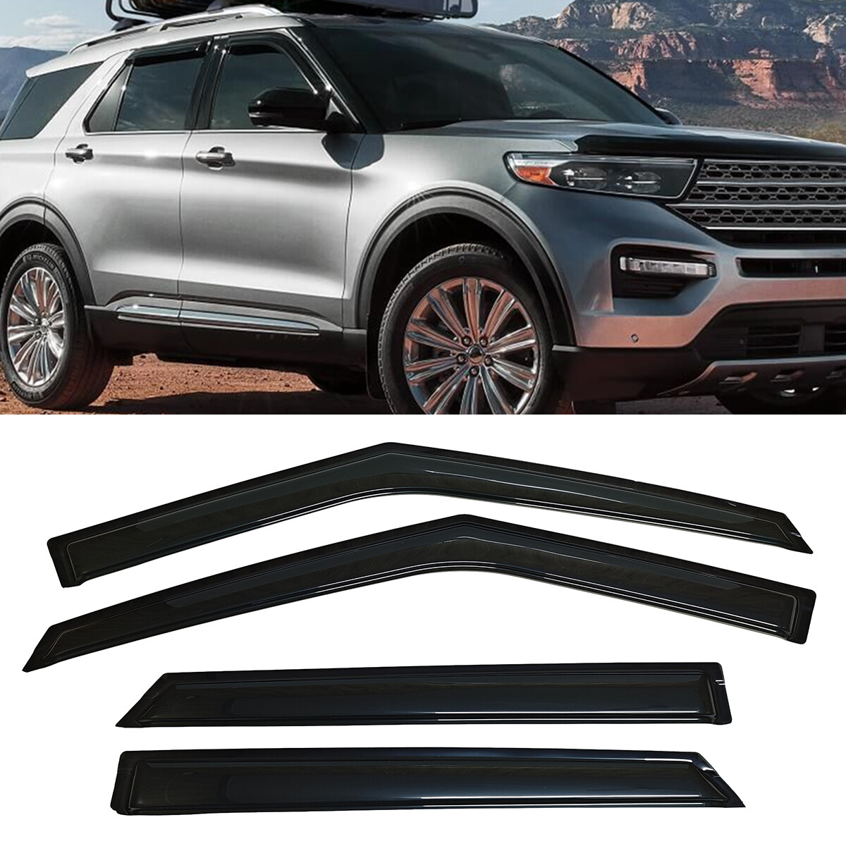 Fit 2020-2023 Ford Explorer Window Visors Sun Vent Shade Rain Wind Guards Smoke