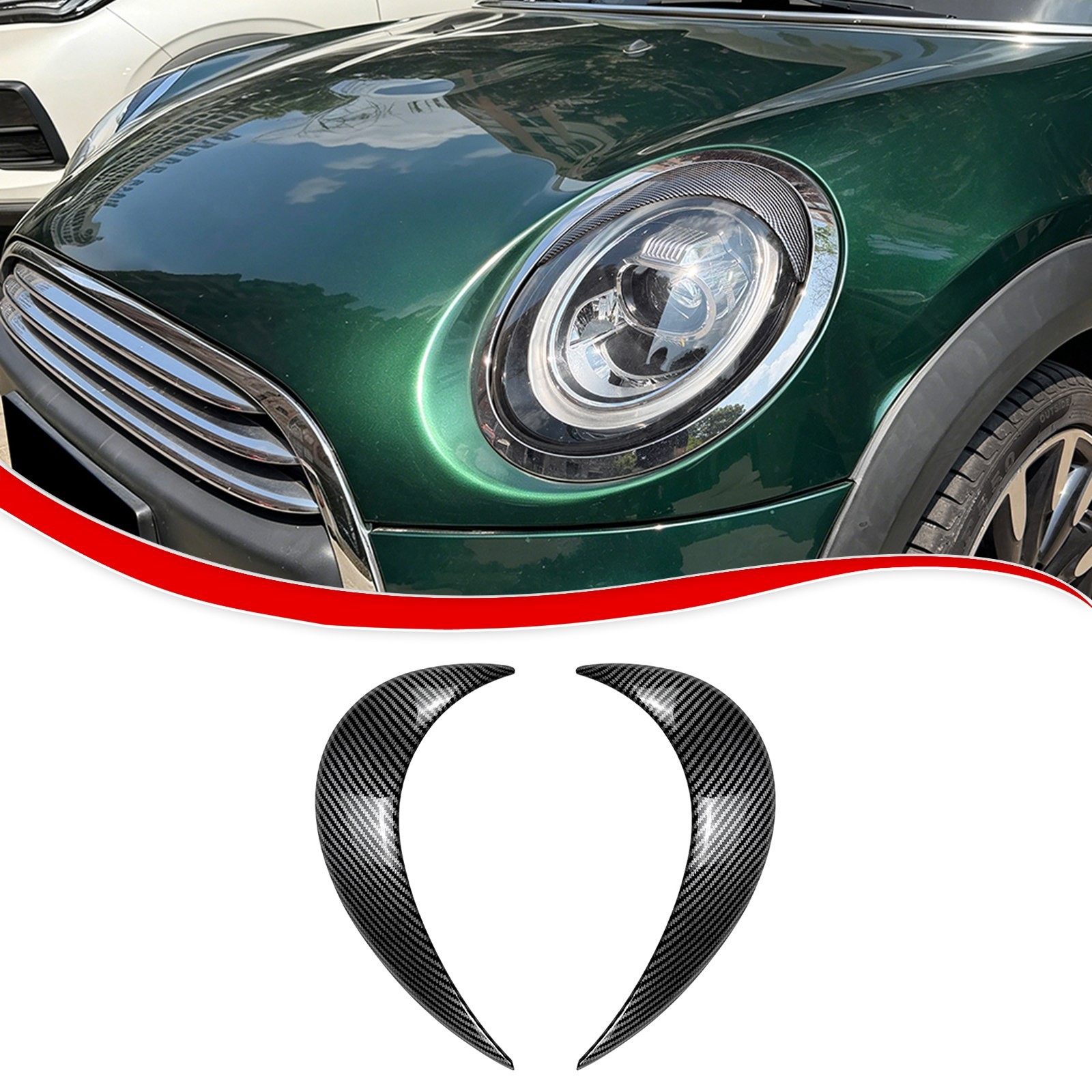 Headlight Eye Lids Covers For Mini F55 F56 F57 2014-2024 Carbon Fiber Style ABS