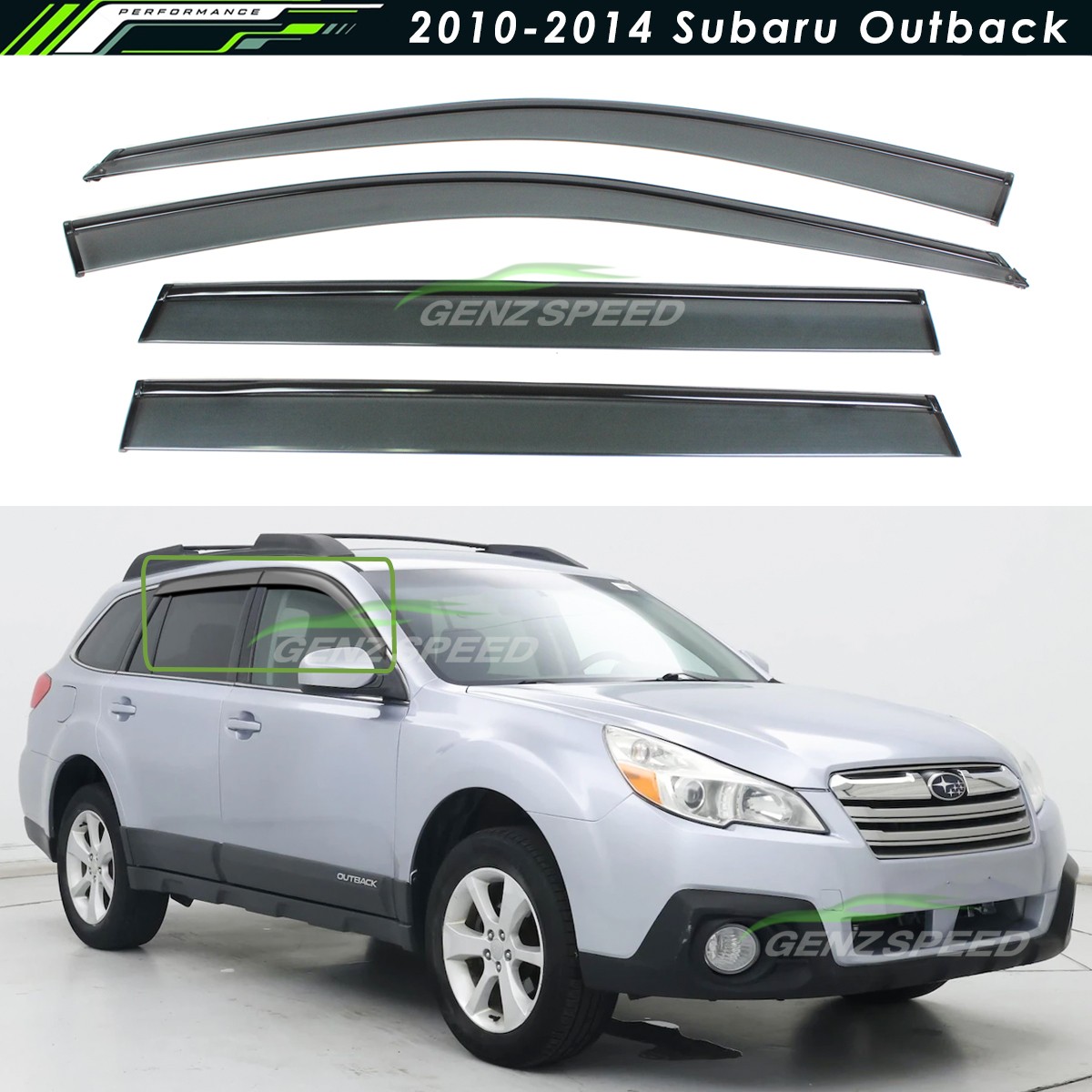 For 2010-2014 Subaru Outback Black Trim Smoke Tinted Window Visors Rain Guards