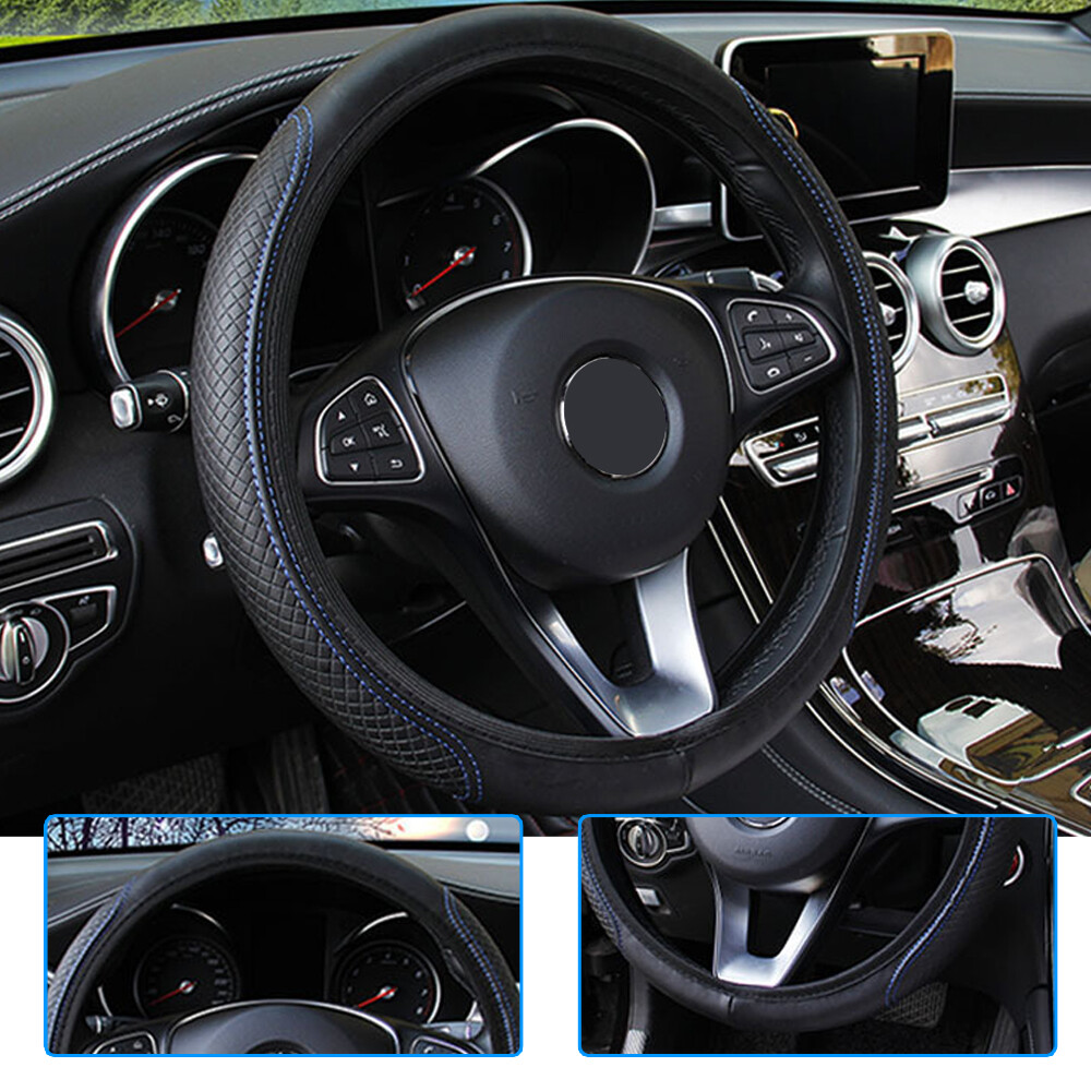 Car Steering Wheel Cover,15/37-38CM Black Universal Microfiber Leather Covers