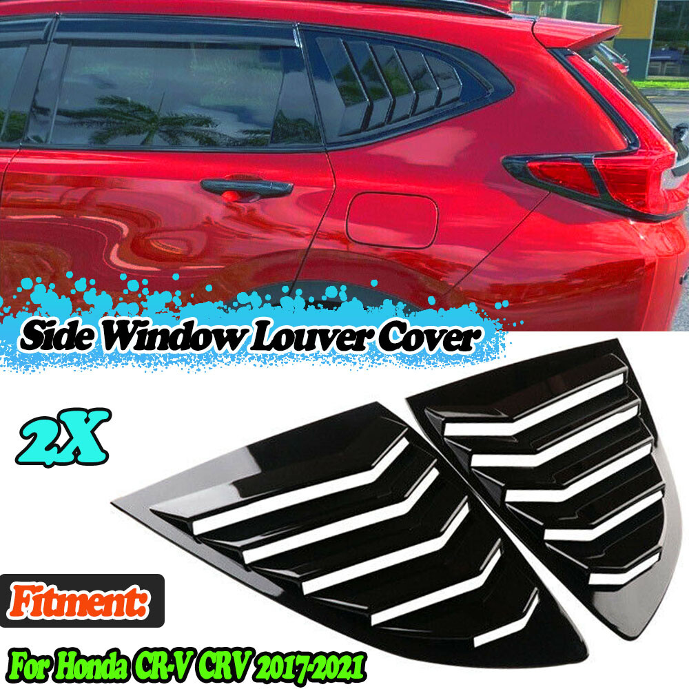Pair ABS Gloss Black Rear Window Louver Shutter Cover Trim For CRV 2017-2022