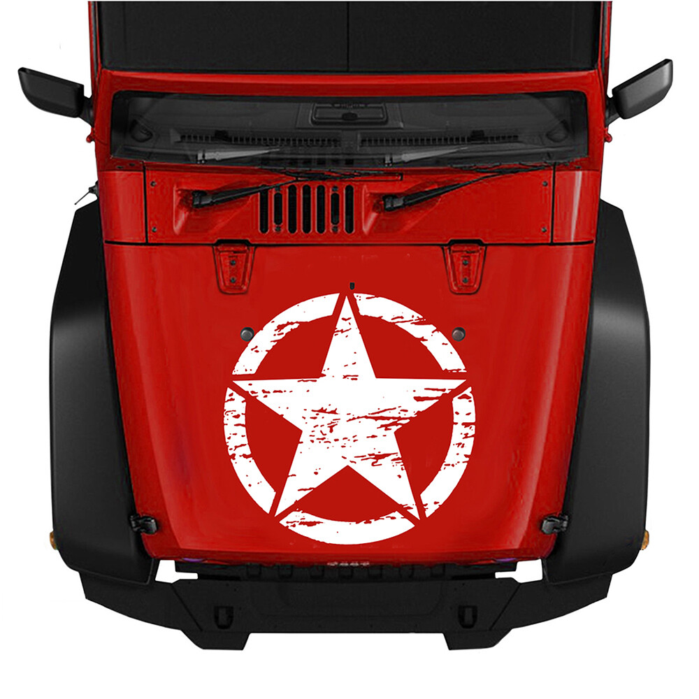 1pc 20” White Army Star Graphic Hood Side Door Vinyl Decal Sticker Universal