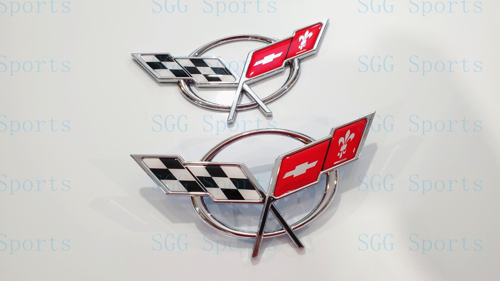 2PC 1997-2004 C5 Corvette Chrome Front Bumper Rear Deck Lid Cross Flags Emblem