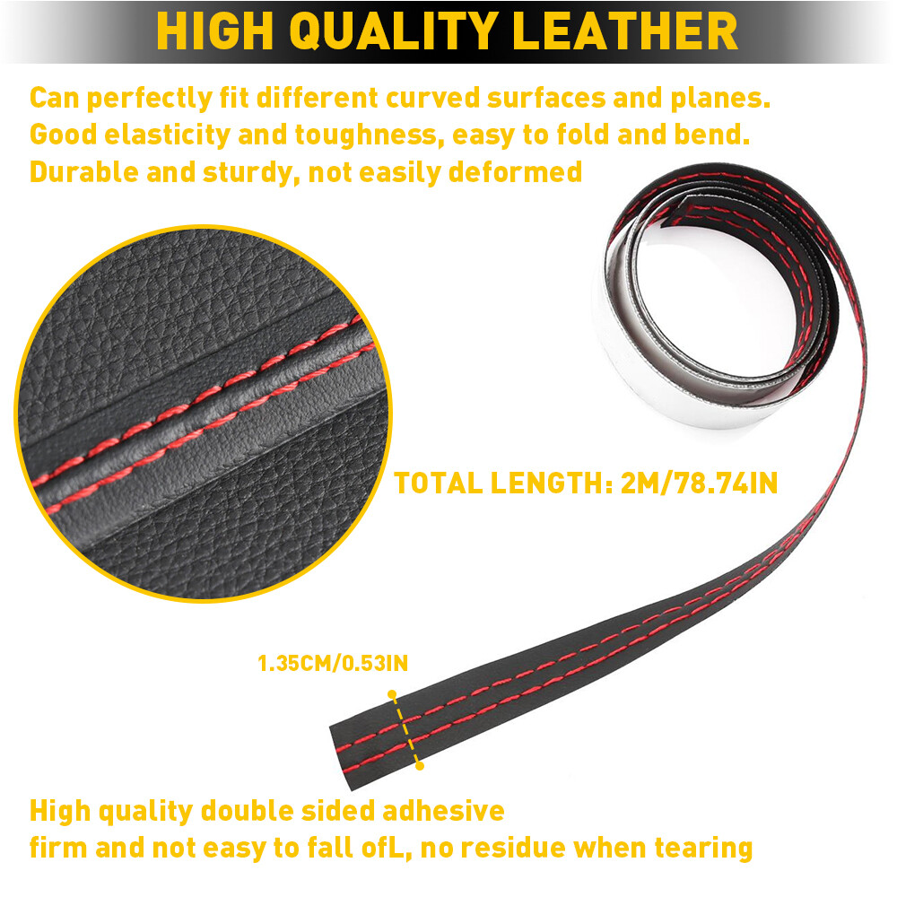 2M Car PU Leather Strips Red Car Dashboard Decor Line Strip Trim Accessories