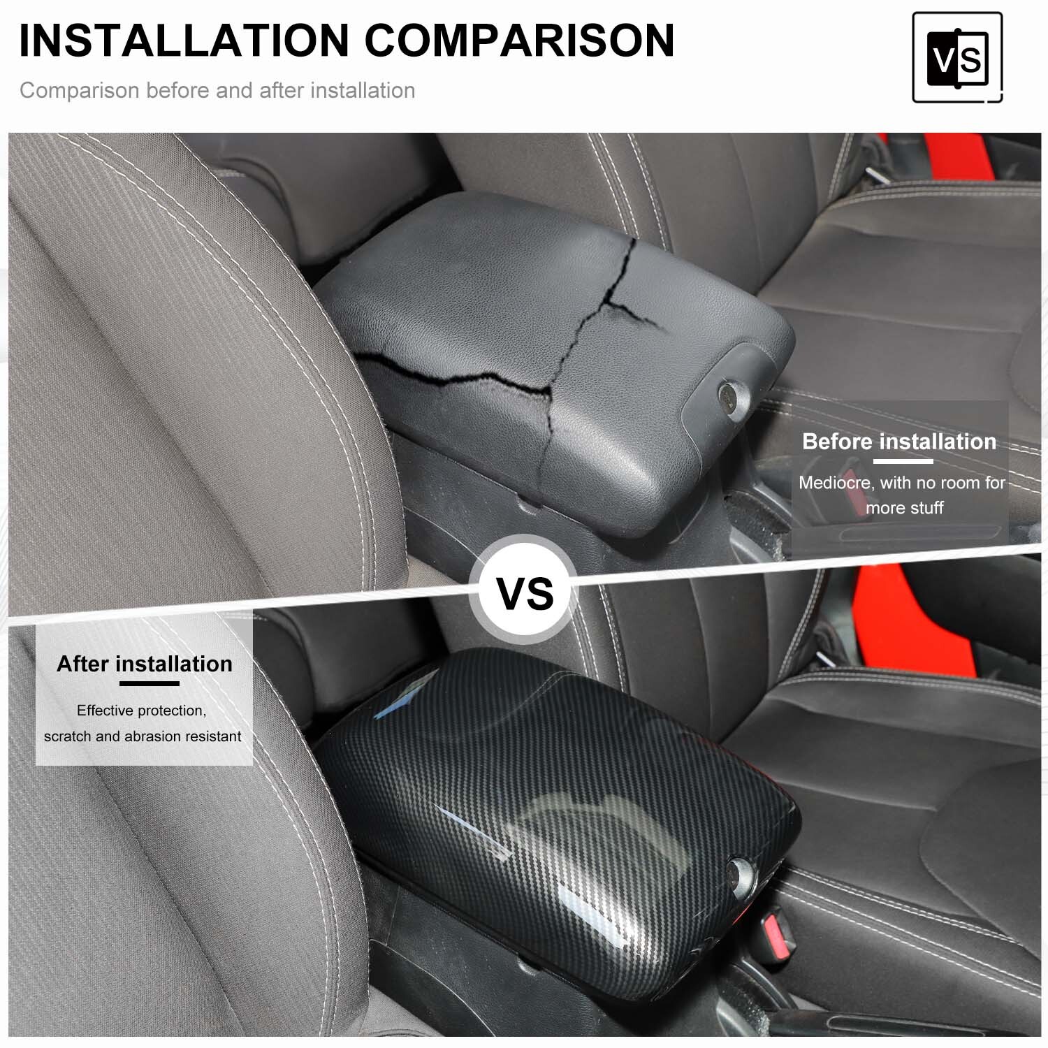 Center Console Armrest Box Pad Cover Trim For Jeep Wrangler JK 11-18Carbon Fiber