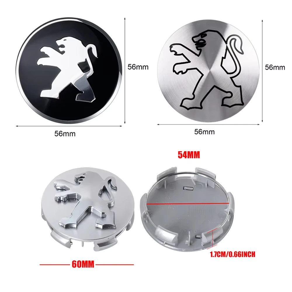 56/60mm Original 4-Piece Car Wheel Center Hub Cover Badge Cover for Peugeot