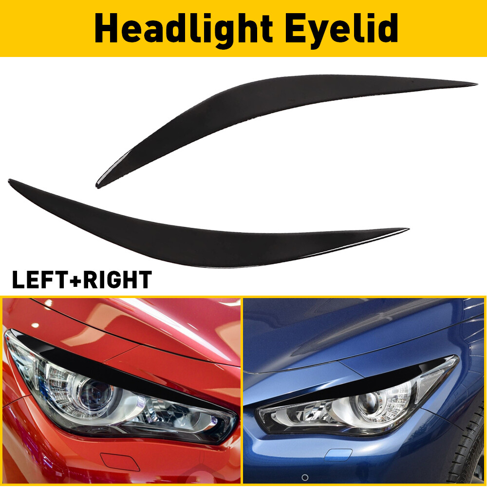 Headlight Eyebrows Eyelid Trim Cover Glossy Black For 2014-2023 Infiniti Q50