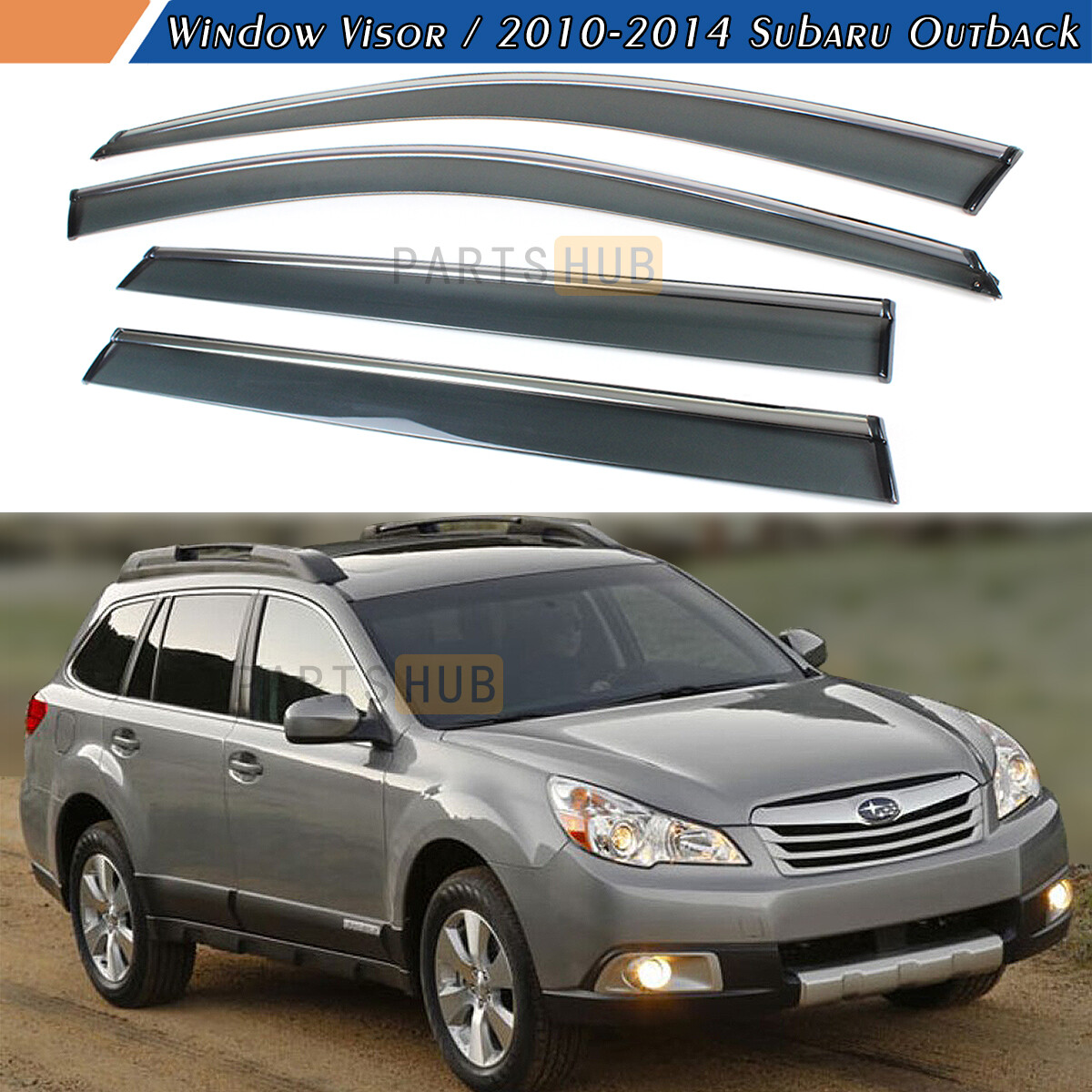 For 2010-2014 Subaru Outback Chrome Trim Smoke Tinted Window Visors Rain Guards