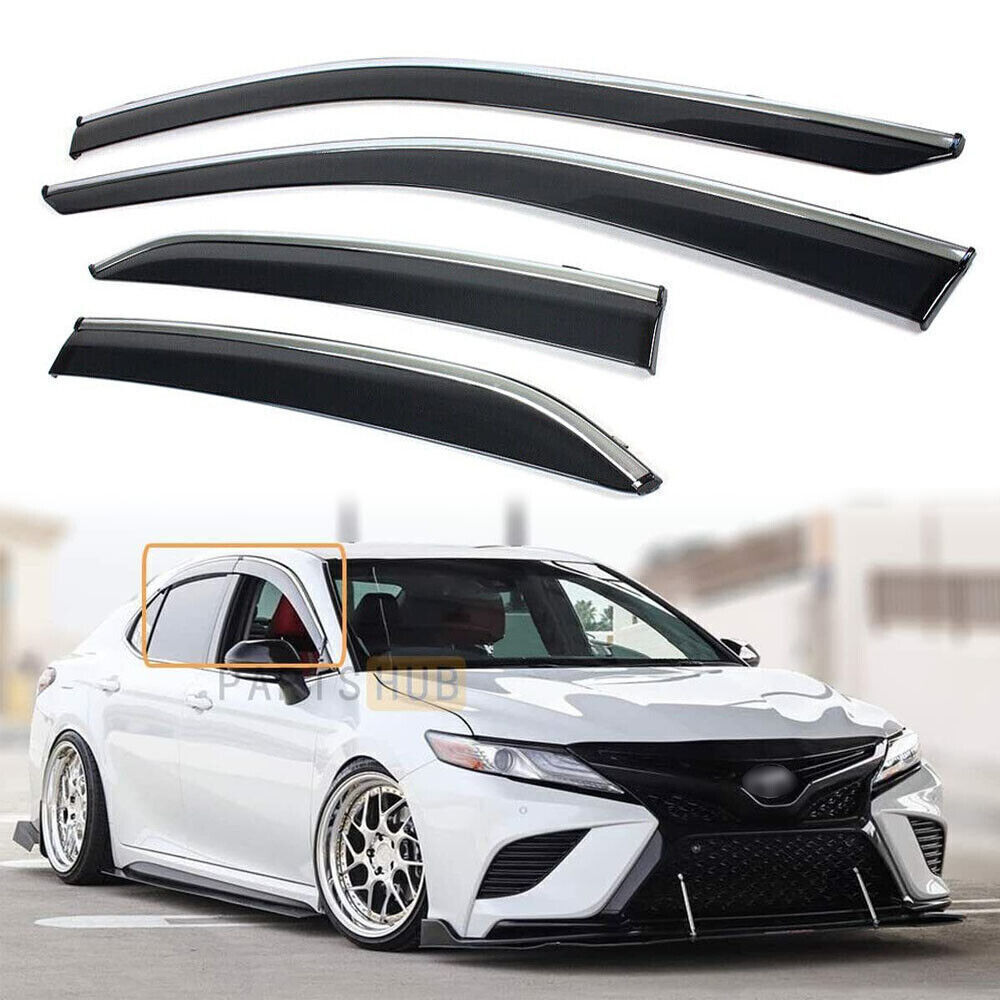 For 2018-2020 Toyota Camry JDM Window Visors Clip-on Chrome Trim Sun Rain Guards