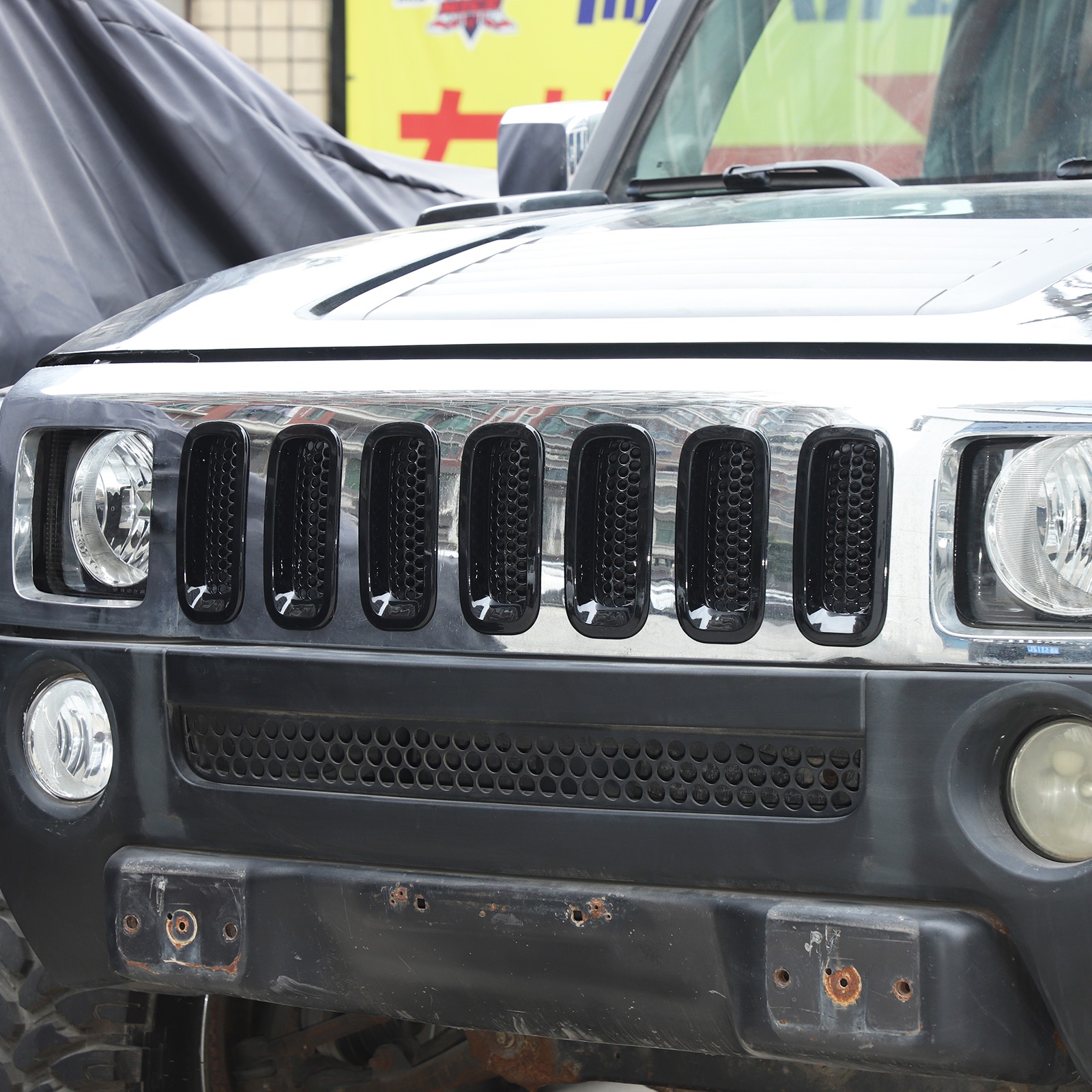 ABS Gloss Black Grille Insert Guard Insect Screen Trim For Hummer H3 2005-2009