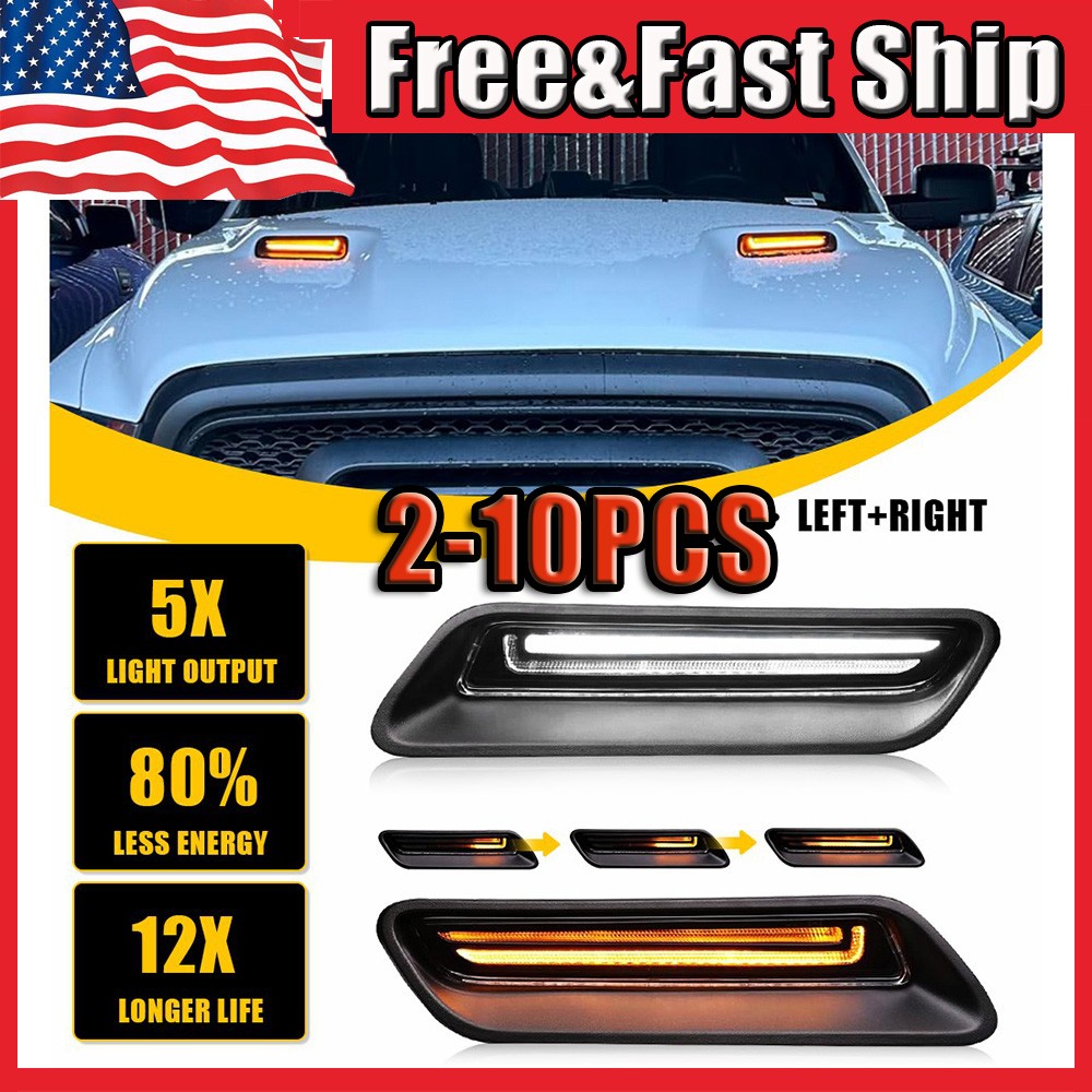 Smoked LED Lens Hood Driving Bezel Light Dynamic Hood Lamp For Ram Dodge2-10x
