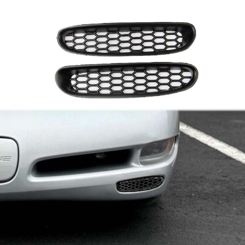 Black Front Fog Light Honeycomb Lamp Trim Cover For Chevrolet Corvette C5 97+