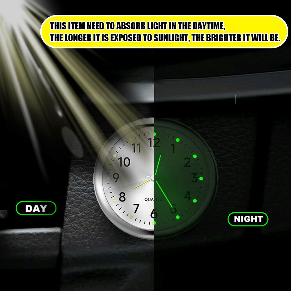 1x Luminous Car Dashboard Clock Stick-On Watch Quartz Clock Interior Accessories