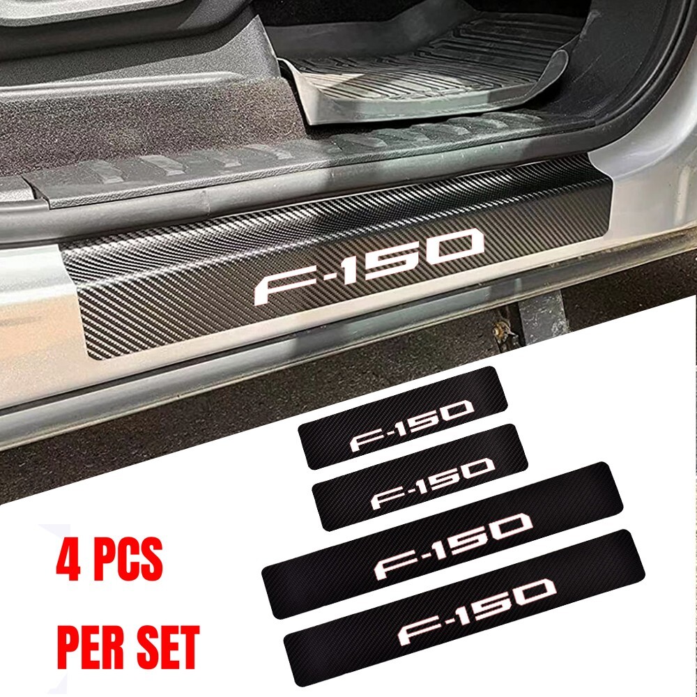 4 Pcs Carbon Fiber Leather Car Door Sill Protector for Ford F150