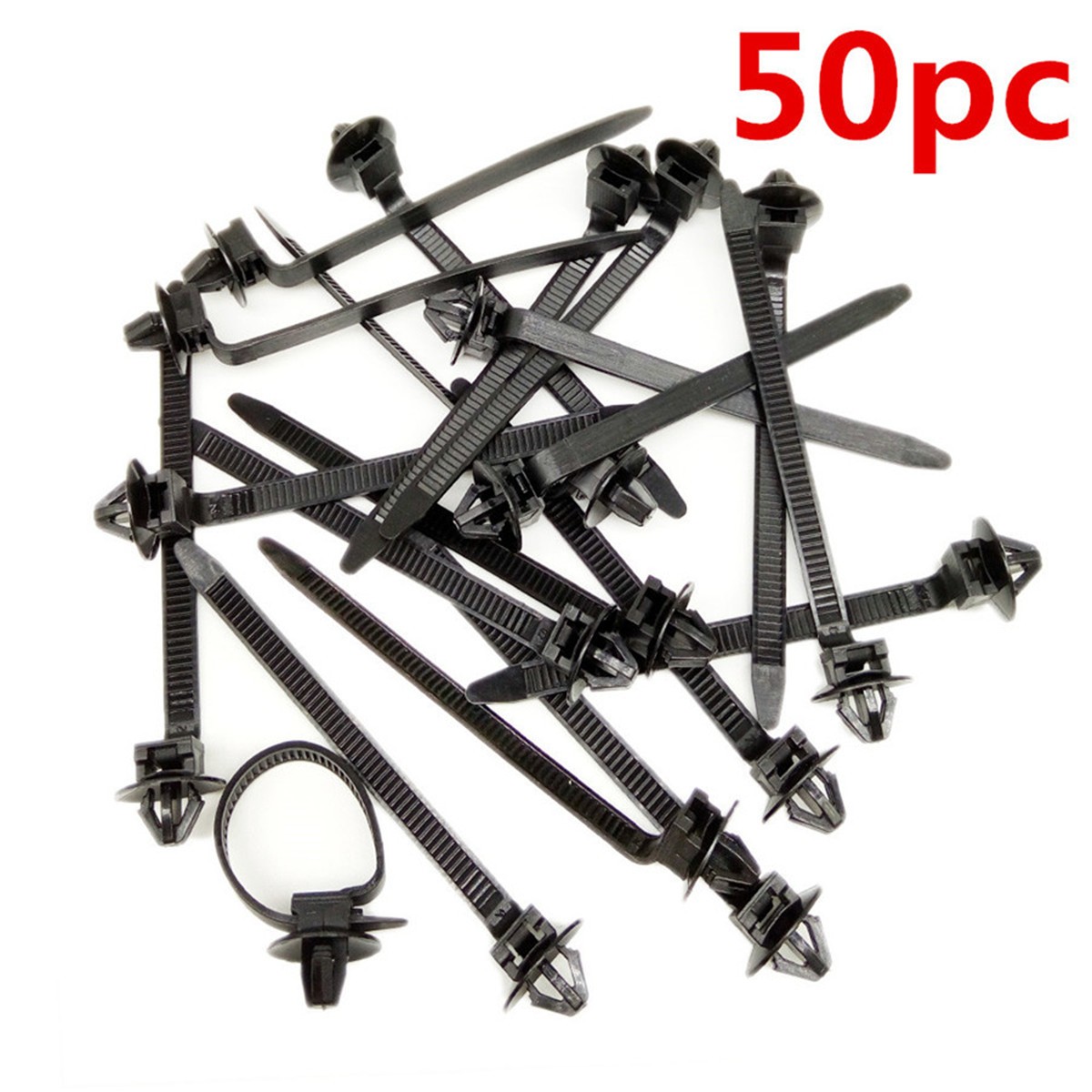 50x Nylon Push Clips Wire Tie Released Zip Straps Car Pipe Cable Fastener Bundle