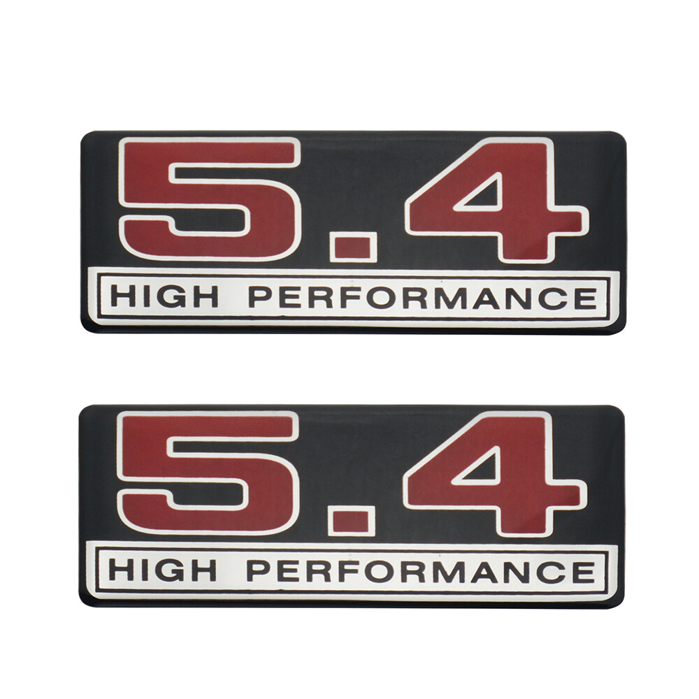 2x 5.4 Liter High Performance Engine Emblem Badge Logo in Black & Chrome & Red