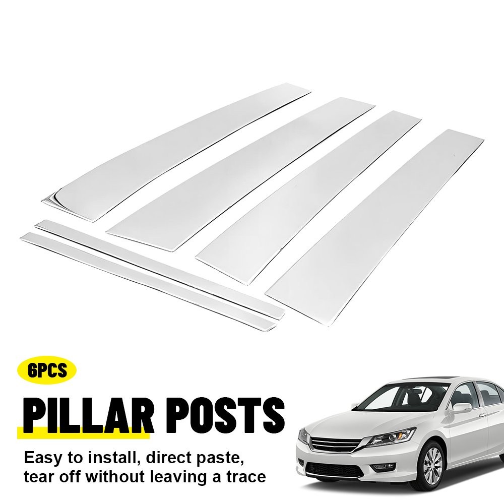 Stainless Steel Chrome Window Pillar Post Trim 6PC For 08-12 Honda Accord Sedan^