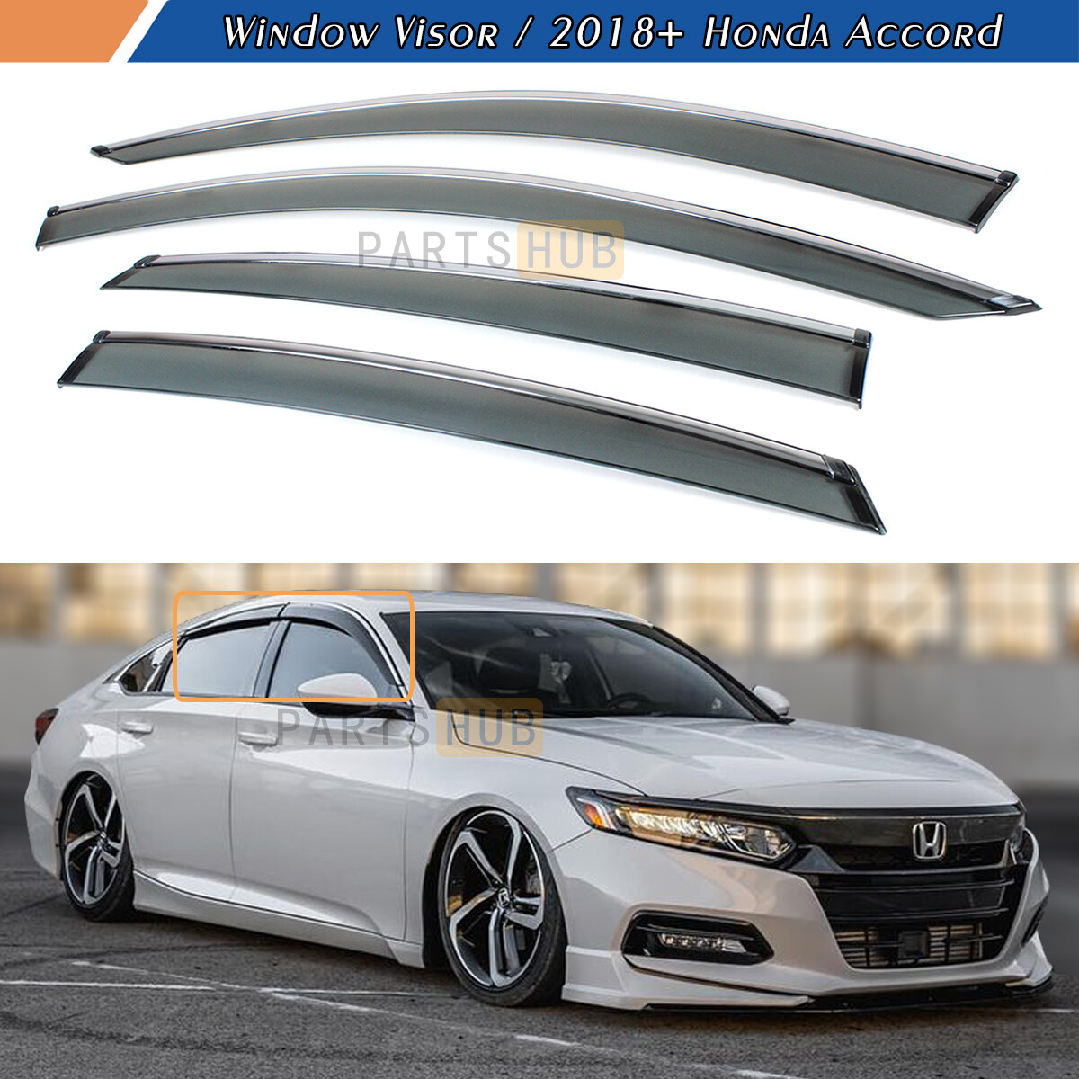 For 18-22 10th Honda Accord JDM Chrome Trim Smoke Tinted Window Visor Rain Guard