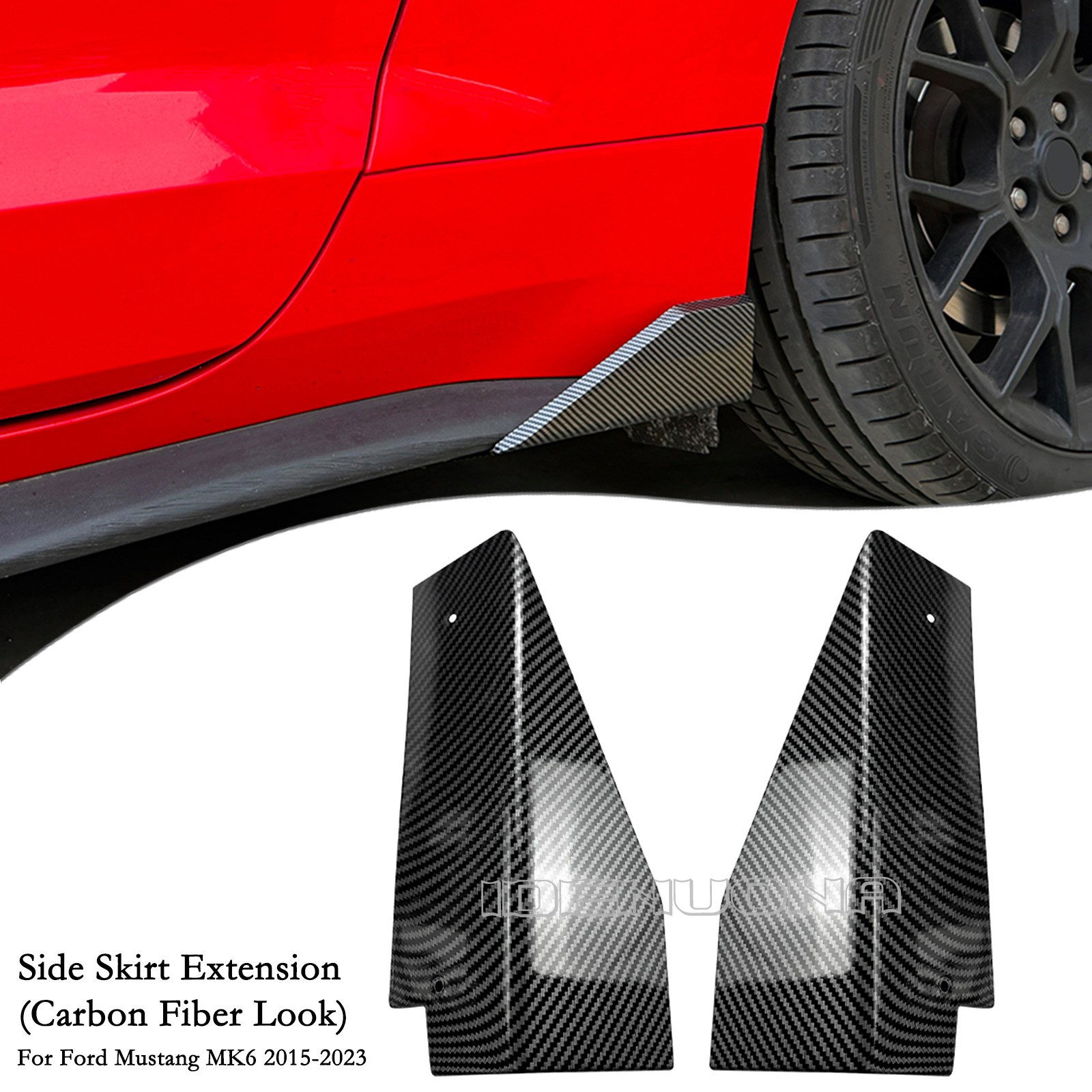 Carbon Fiber Look Side Skirt Extension Trim For Ford Mustang MK6 2015-2023 2017