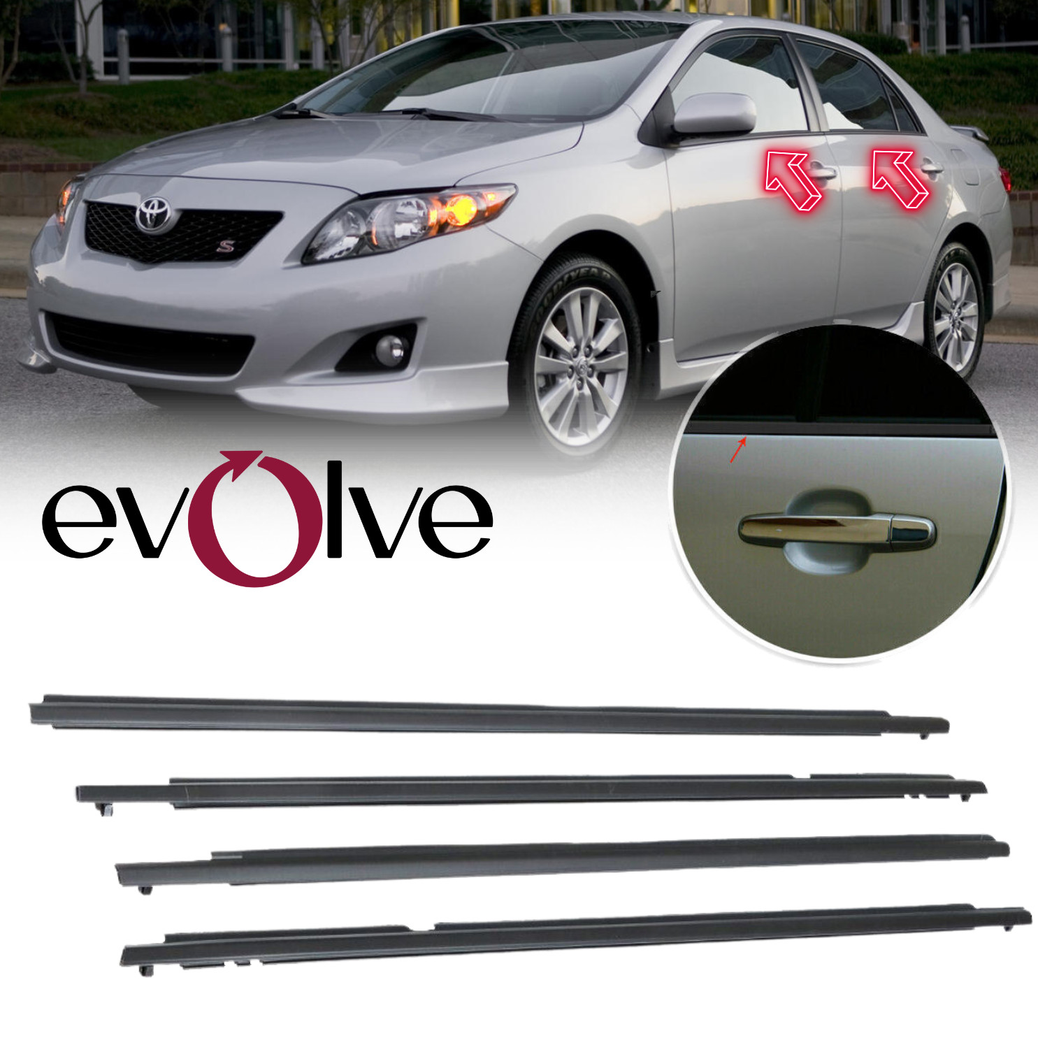 For 2009-2012 Toyota Corolla 4 Pc Weather Strips Window Moulding Trim Seal Belt