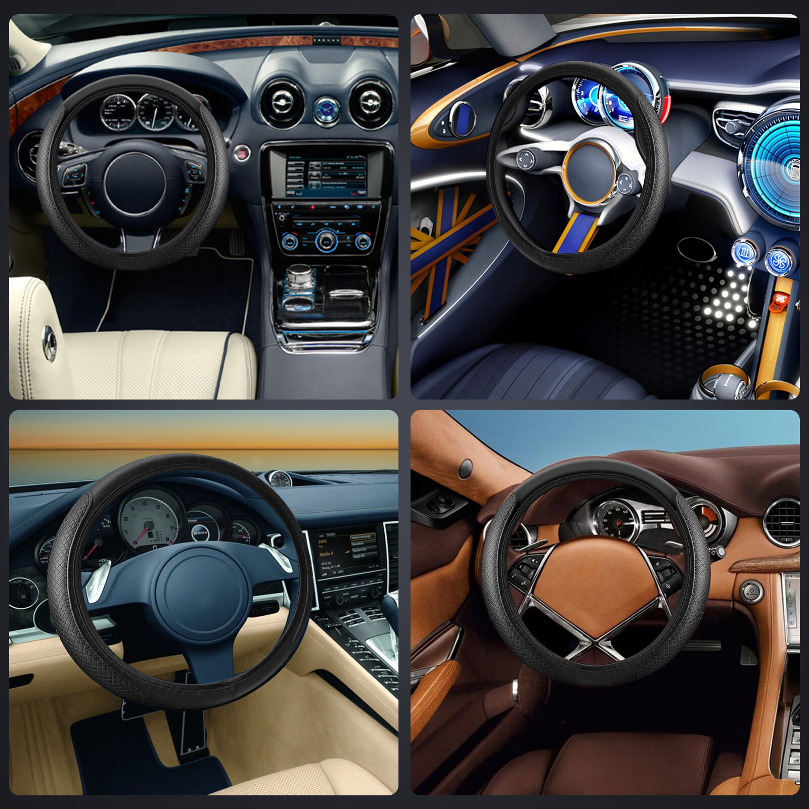 Universal Car Steering Wheel Cover Accessories PU Leather Auto Non-slip 15″/38cm