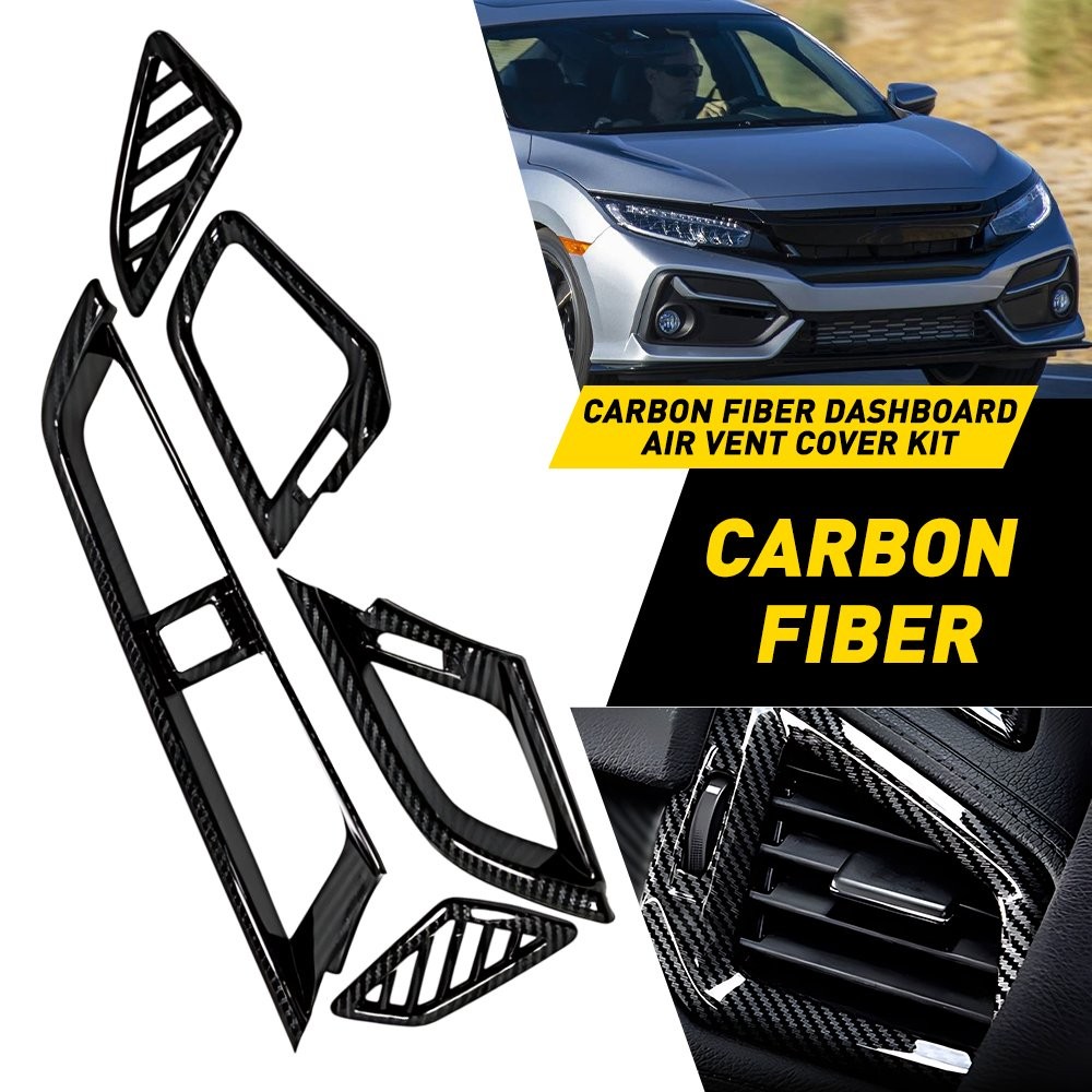For Honda Civic 10th 2016-2020 Carbon Fiber Style Dashboard Air Vent Cover Case