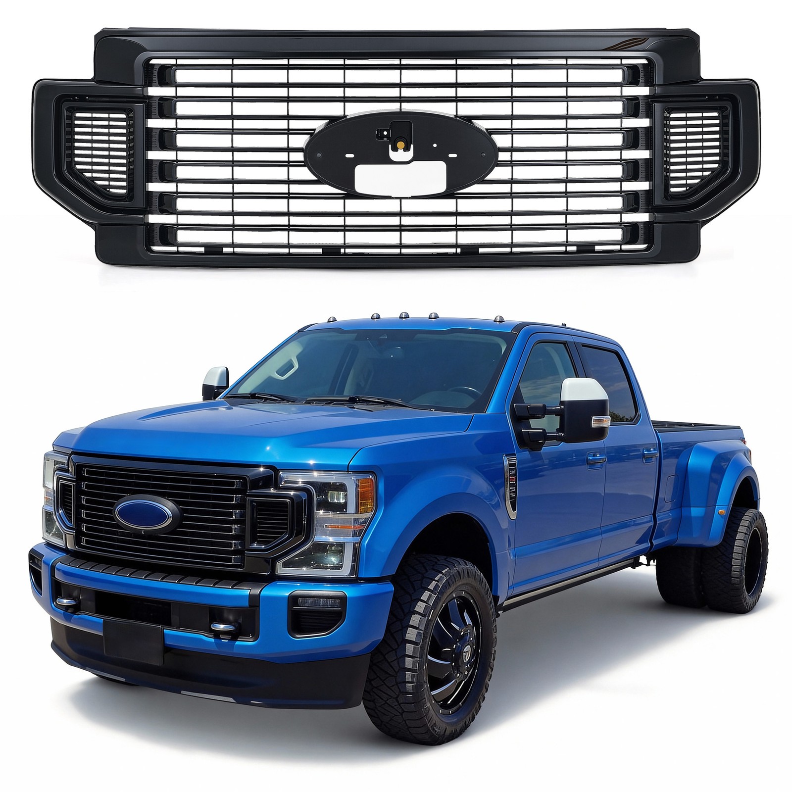 Front Bumper Grille Gloss Black For 2020-2022 Ford F-250 F-350 F-450 Super Duty