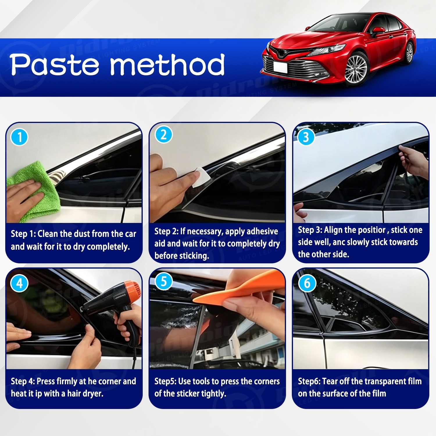 Chrome Delete Blackout Overlay for 2018-24 Toyota Camry Window Trim Glossy Black