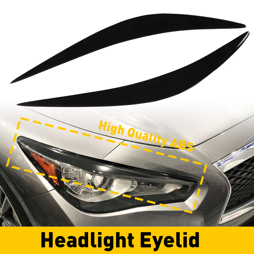 Headlight Eyebrows Eyelid Trim Cover Glossy Black For 2014-2023 Infiniti Q50