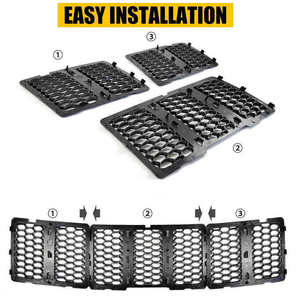 3PCS Front Mesh Honeycomb Insert Grill For 2014-2016 Jeep Grand Cherokee Black