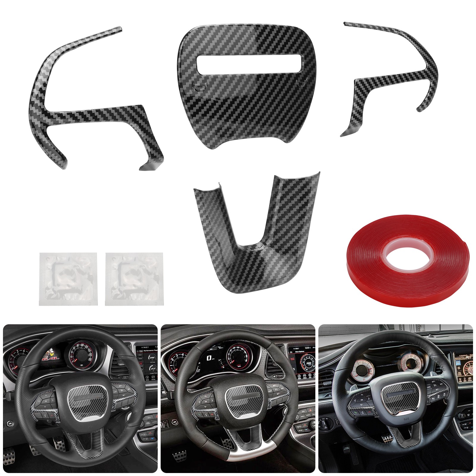 Carbon Fiber Look Steering Wheel Cover Trim for Dodge Challenger Charger 2015-21