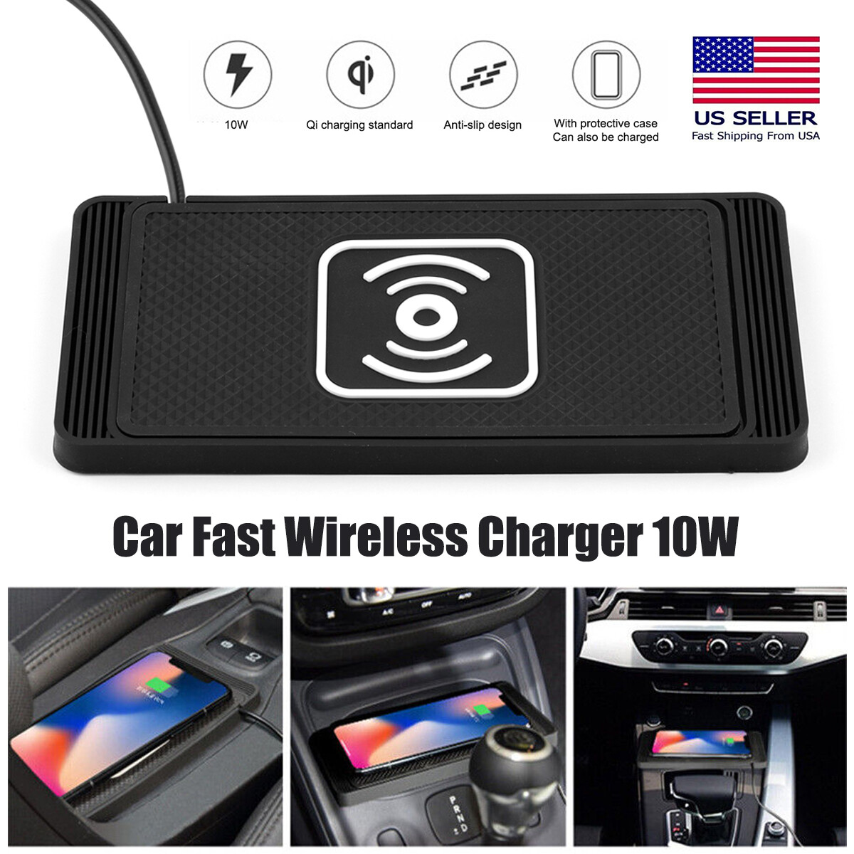 Wireless Fast Charging Car Phone Charger Silicone Pad For Samsung Apple iPhone