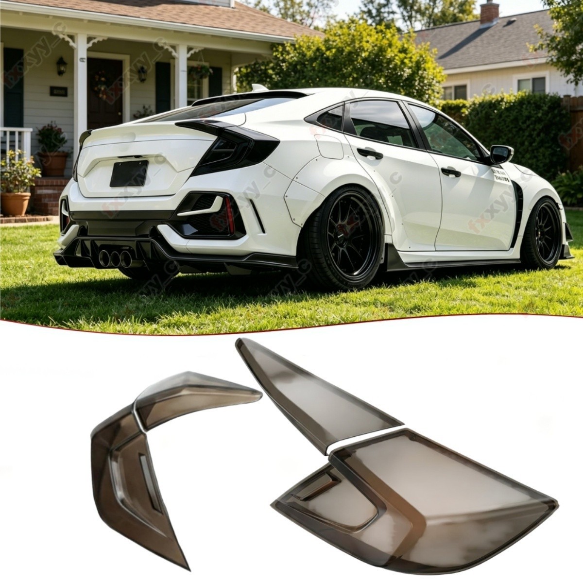 Smoked Black Tail Light Guard Decor Cover Trim For Honda Civic 2016-2021 Sedan