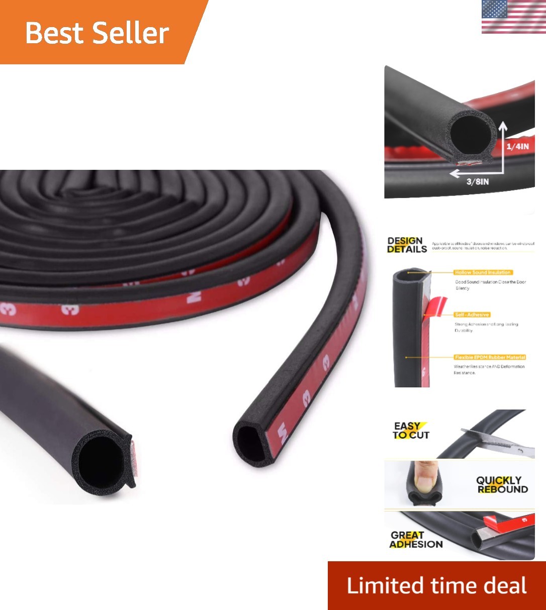 Durable 16FT D-Shape Weather Stripping – Waterproof, Dustproof, and Soundproof