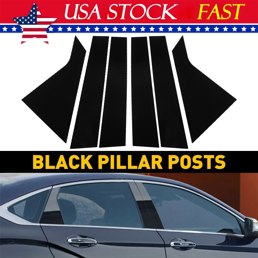 6x Glossy Black Pillar Posts for 14-20 Chevy Impala Door Trim Sticker Decal Kit