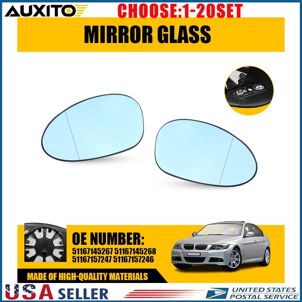 For BMW E92 335i 328i Coupe 2006-2009 Blue Heated Side View Mirror Glass 2-10X