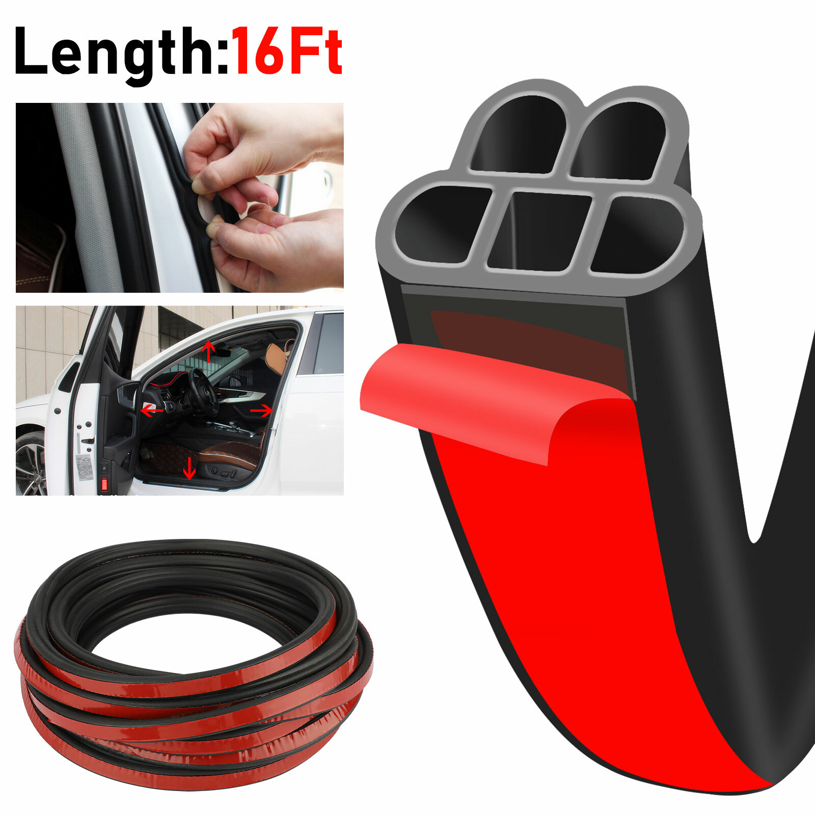 5M L-Shape Rubber Car Door Seal Strip Hood Trunk Edge Weatherstrip Moulding Trim