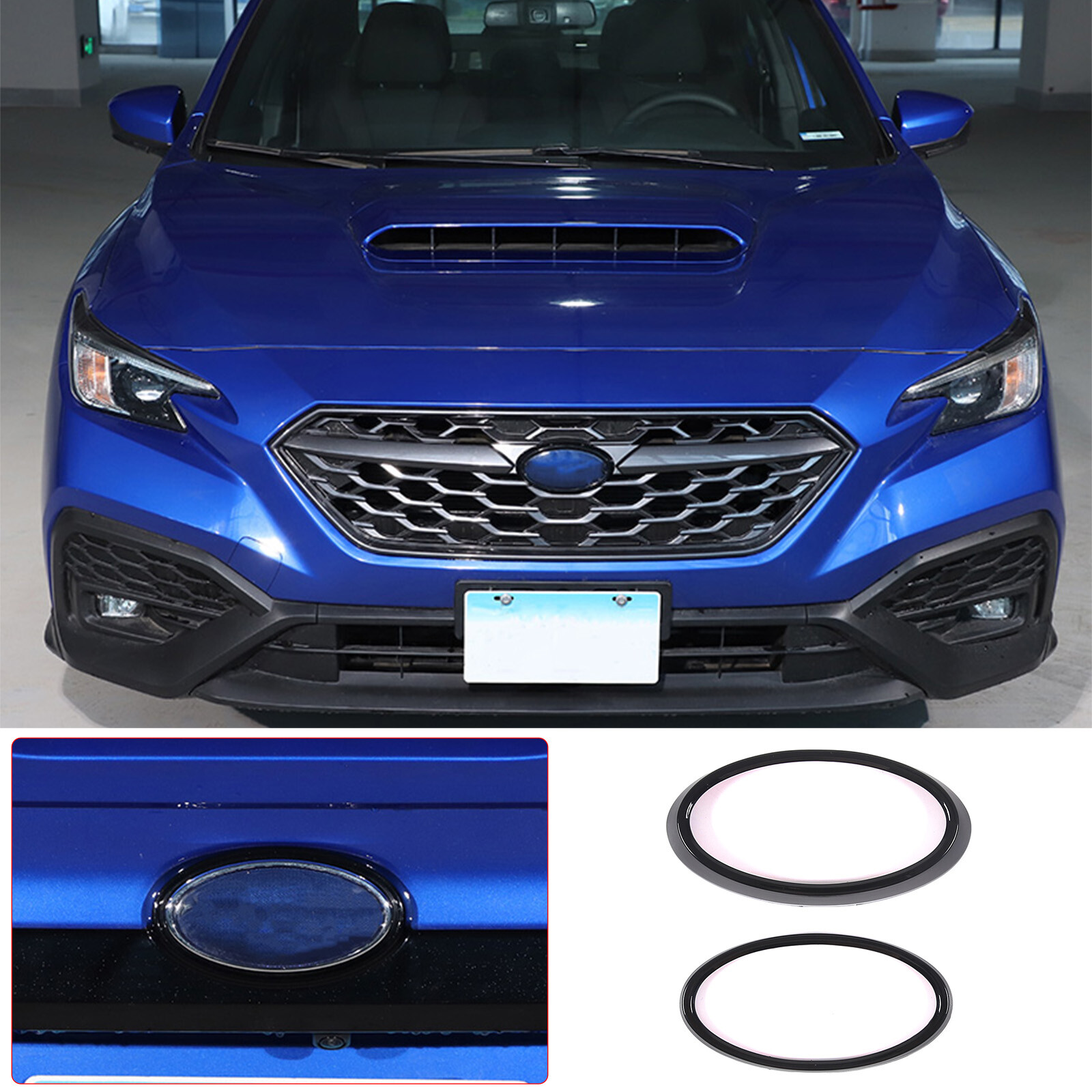 Glossy Black Front Rear Emblem Logo Badge Ring Trim Cover For Subaru WRX 21-23