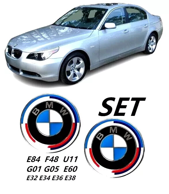 2 pieces SET BMW 82mm bonnet AND trunk emblems FOR E36 E32 E34 E60 E38 E84 F01