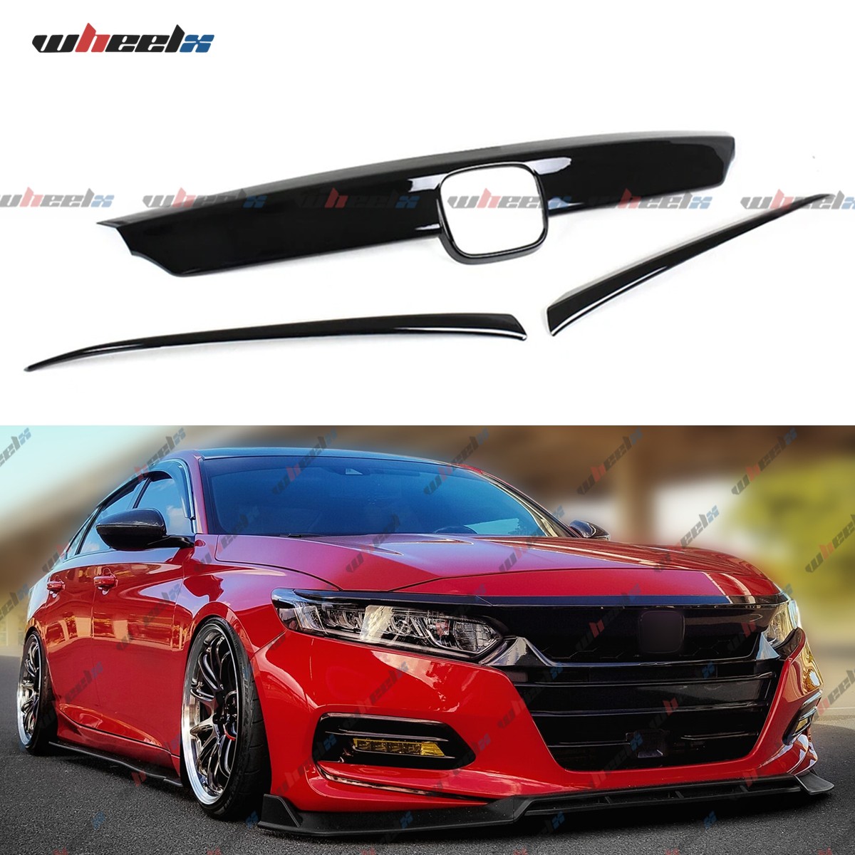 For Honda Accord 2018-2020 3x Glossy Black JDM Style Front Grille Grill Garnish