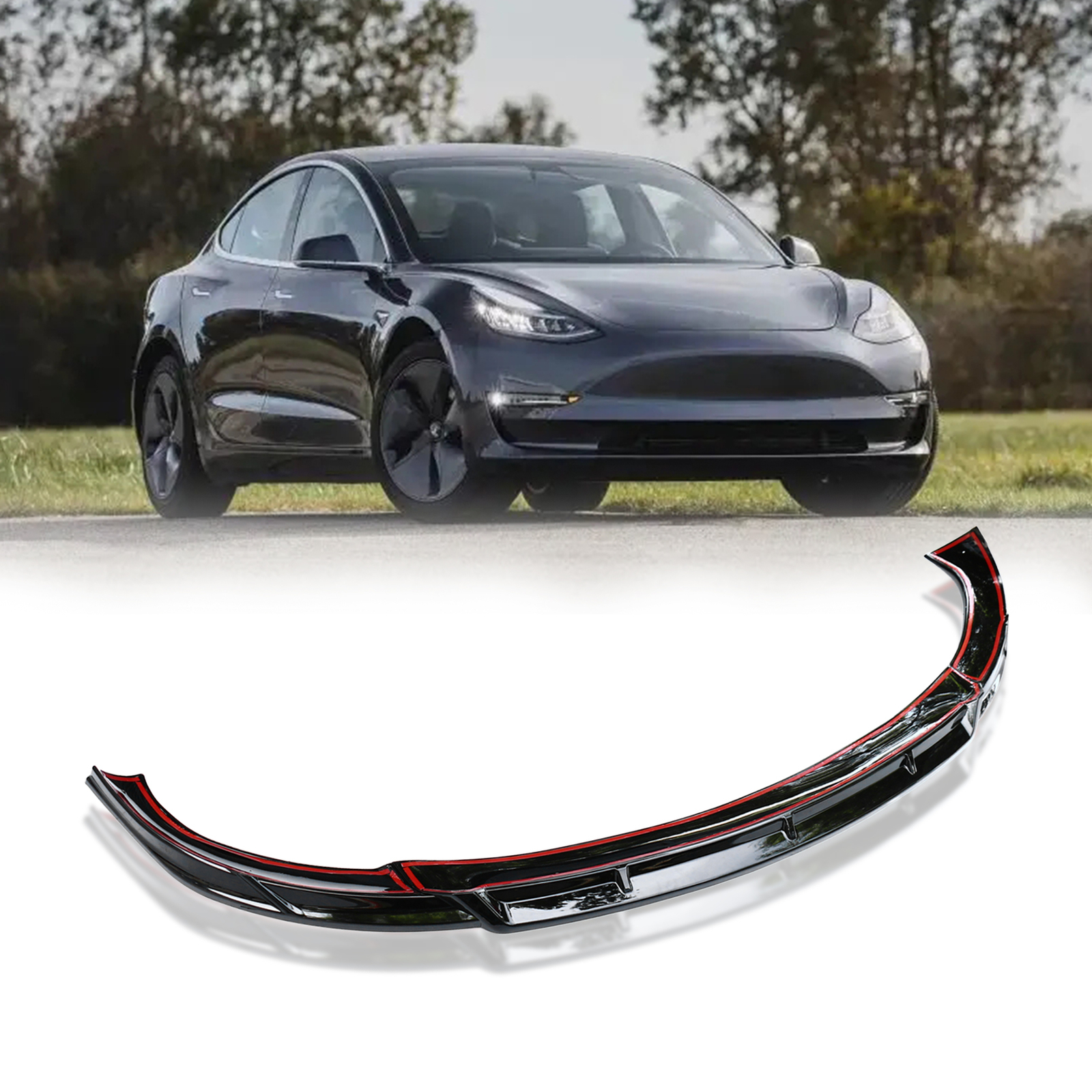 Front Bumper Lip Spoiler Wing For 2021 2022 2023 Tesla Model Y (Glossy Black)