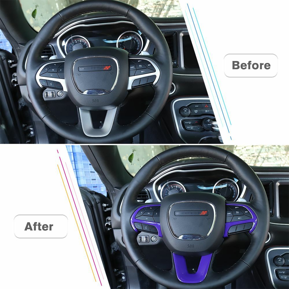 3PCS Steering Wheel Cover Trim Bezels For Dodge Challenger/Charger 2015+ Purple