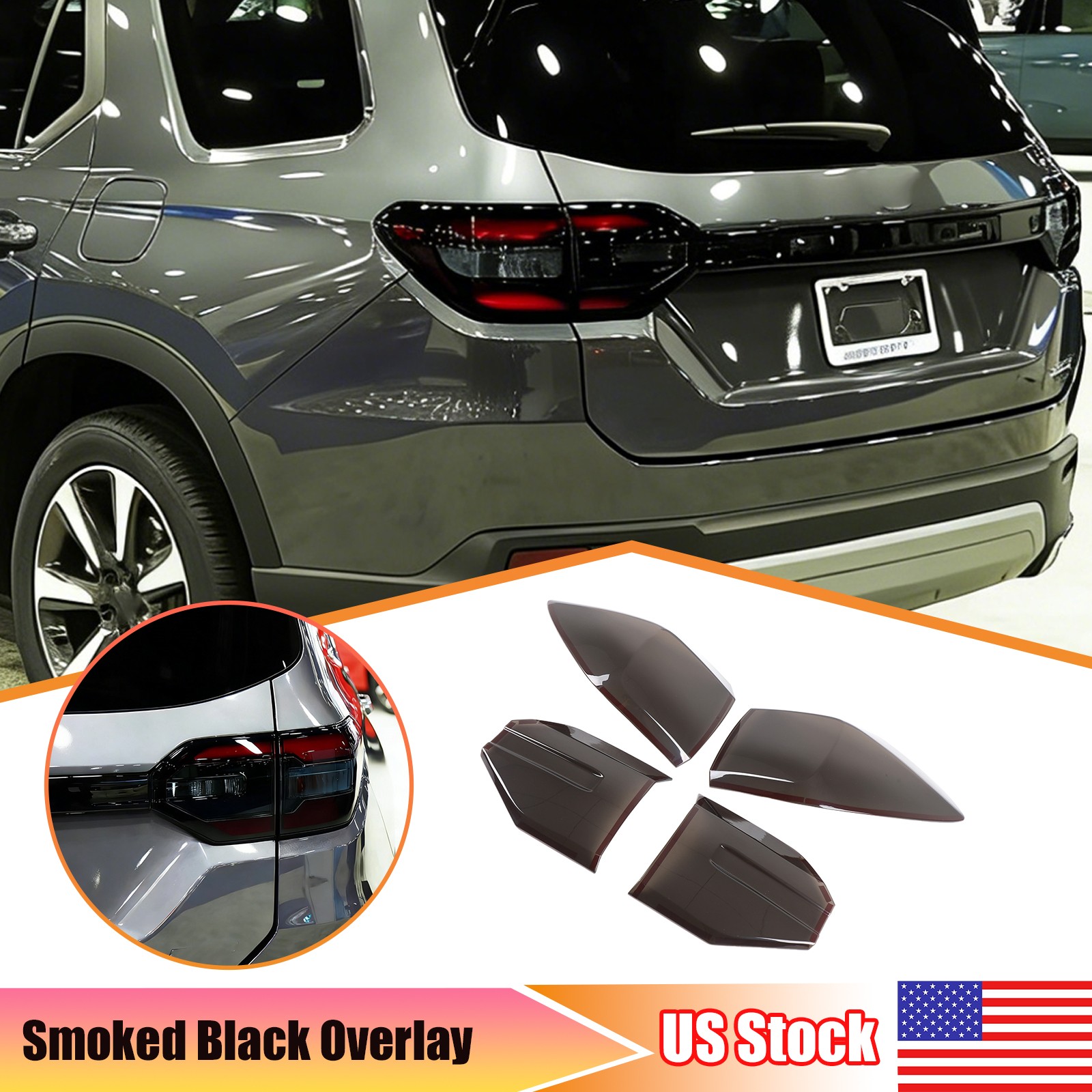 Transparent Gray ABS Smoked Tail Light Cover Trim For Honda Pilot 2023-2025 US