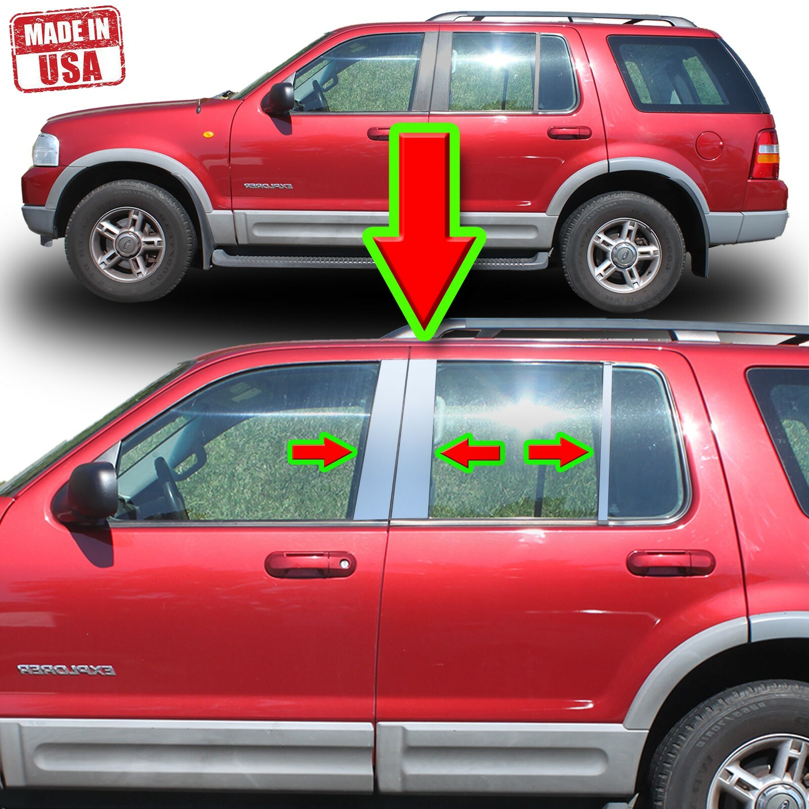 Chrome Pillar Trim for Ford Explorer/Aviator/Mountaineer 02-10 (+keyless) 6pc